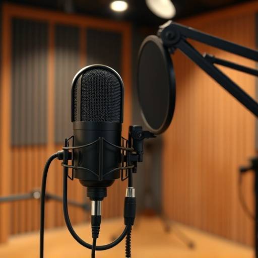 Micrófono profesional en un estudio de grabación.